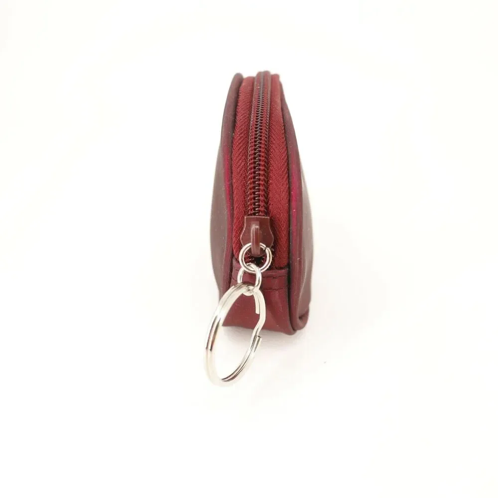 Iridescent Key Ring Pouch Women Mini Ruby Red Purple Vinyl Zipper Closure Sturdy
